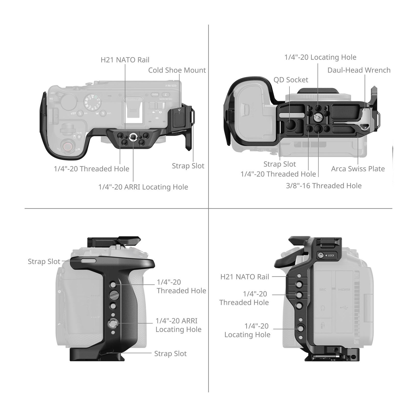 SmallRig HawkLock Quick Release Cage for Canon EOS R6 V-2