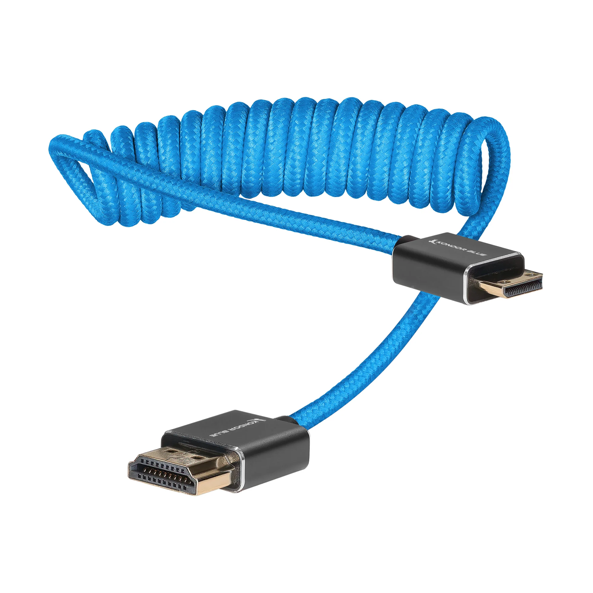 Kondor Blue Mini HDMI to Full HDMI Cable 12″-24″ Braided Coiled