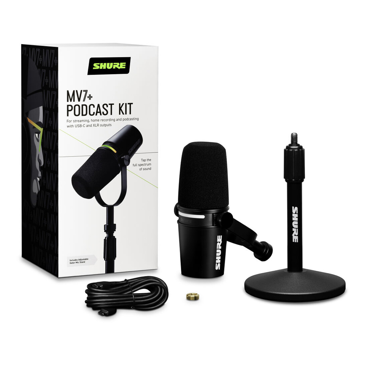 Shure MV7+-K Podcast XLR:USB Microphone Bundle with Gator Desktop Stand (Black)_4